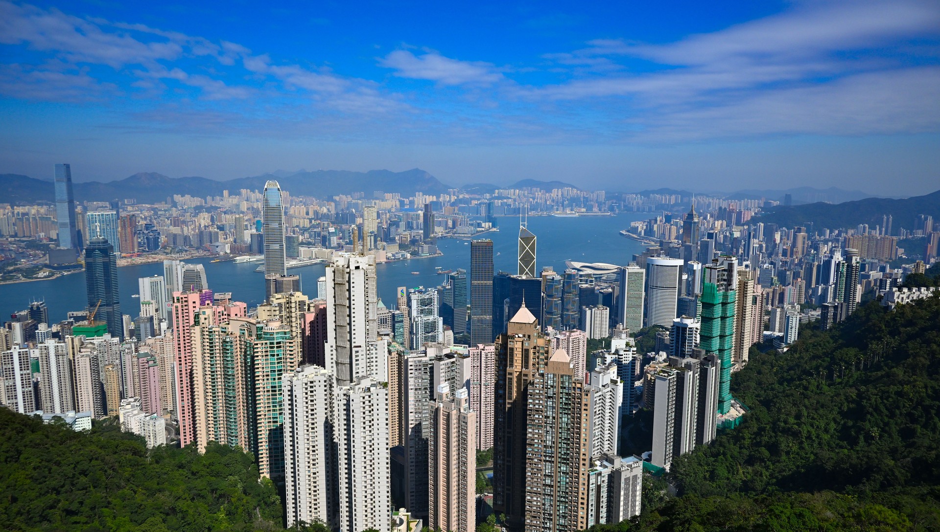 Aerial view of Hong Kong in rain weather